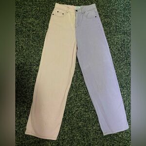 Two-Tone Pink and Purple Flare Jeans
